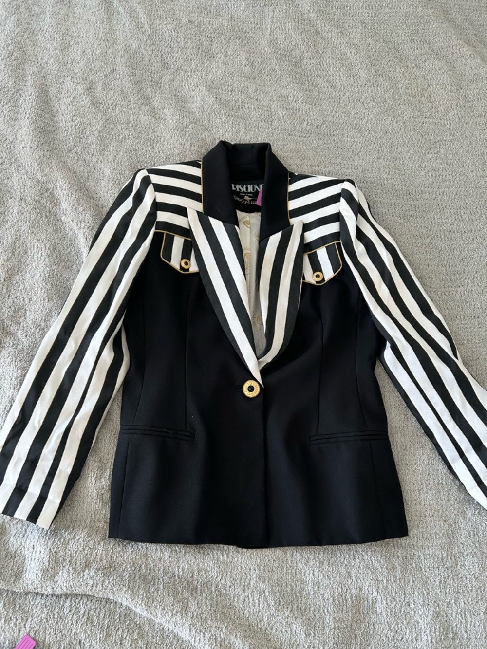 Criscione vintage black white striped blazer gold buttons USA New York small